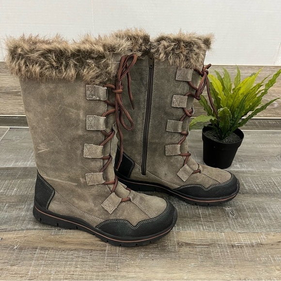 TAOS Brown Suede Leather Mid Calf Boots Faux Inside Fur women’s size 6 - Picture 4 of 15